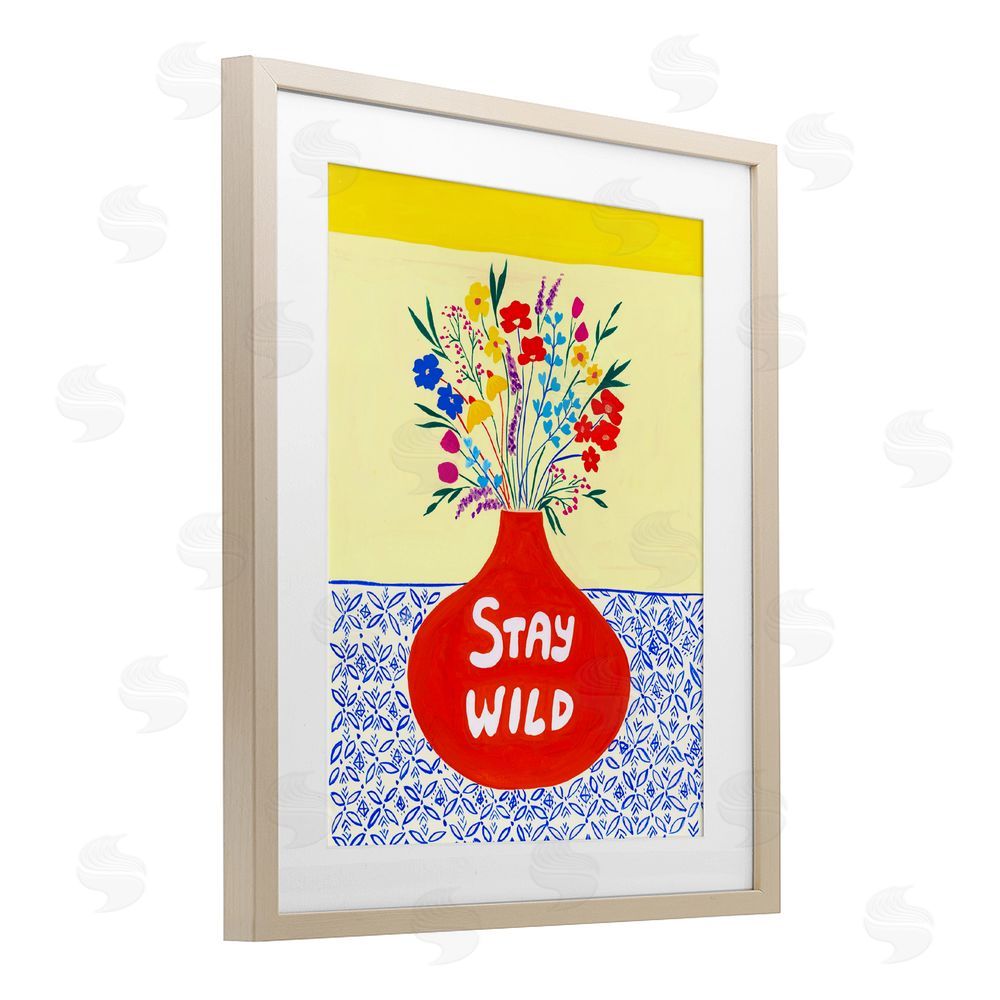 Nabeela Rumi Stay Wild Midcentury Flowers Brown Framed Print Under Glass Wall Art