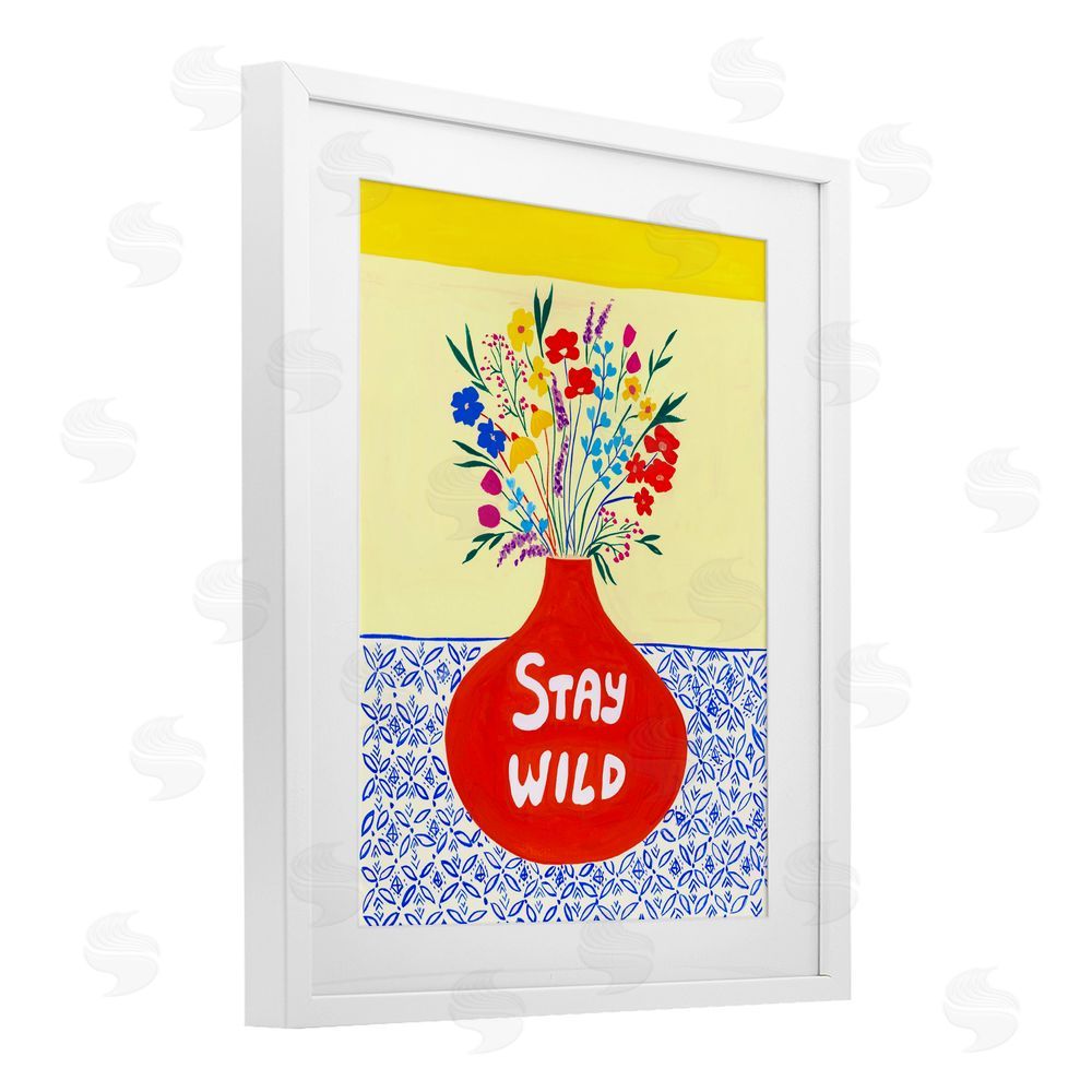 Nabeela Rumi Stay Wild Midcentury Flowers White Framed Print Under Glass Wall Art