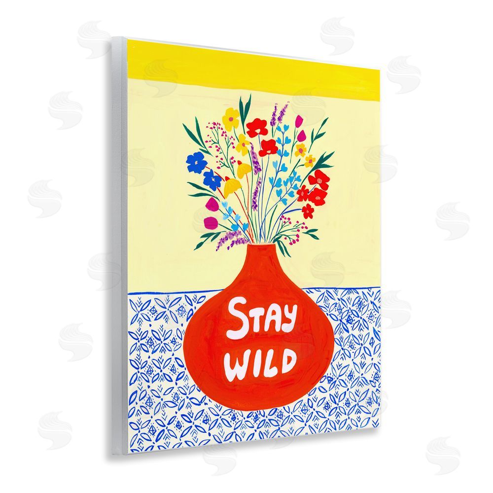 Nabeela Rumi Stay Wild Midcentury Flowers Wooden Wall Plaque Art Print