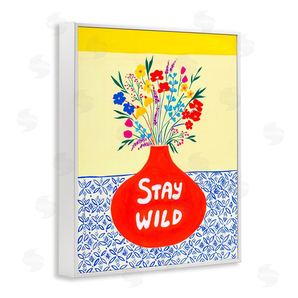 Nabeela Rumi Stay Wild Midcentury Flowers White Framed Giclee Print Wall Art