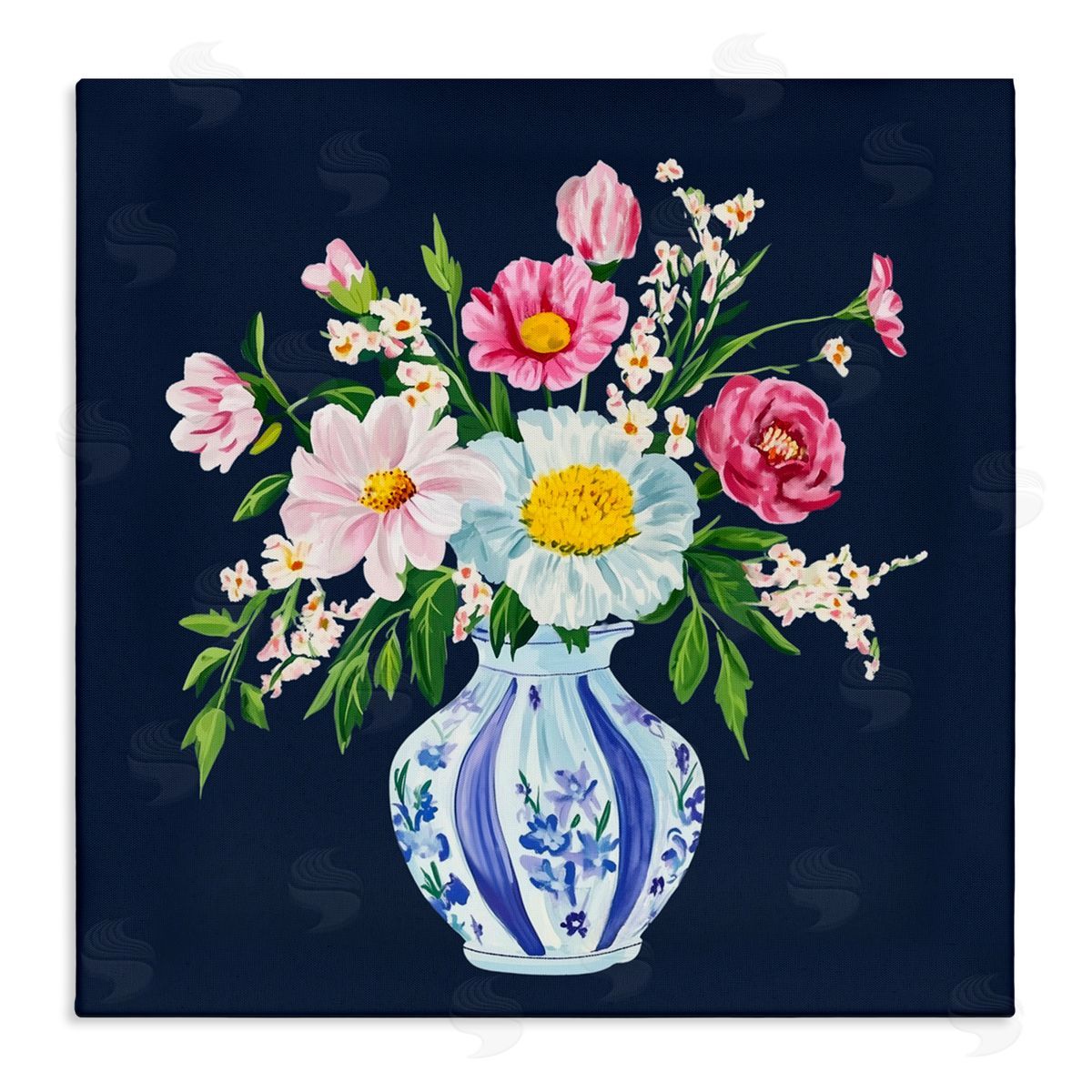 Yen Spring Chinoiserie Vase Stretched Canvas Wall Art Print
