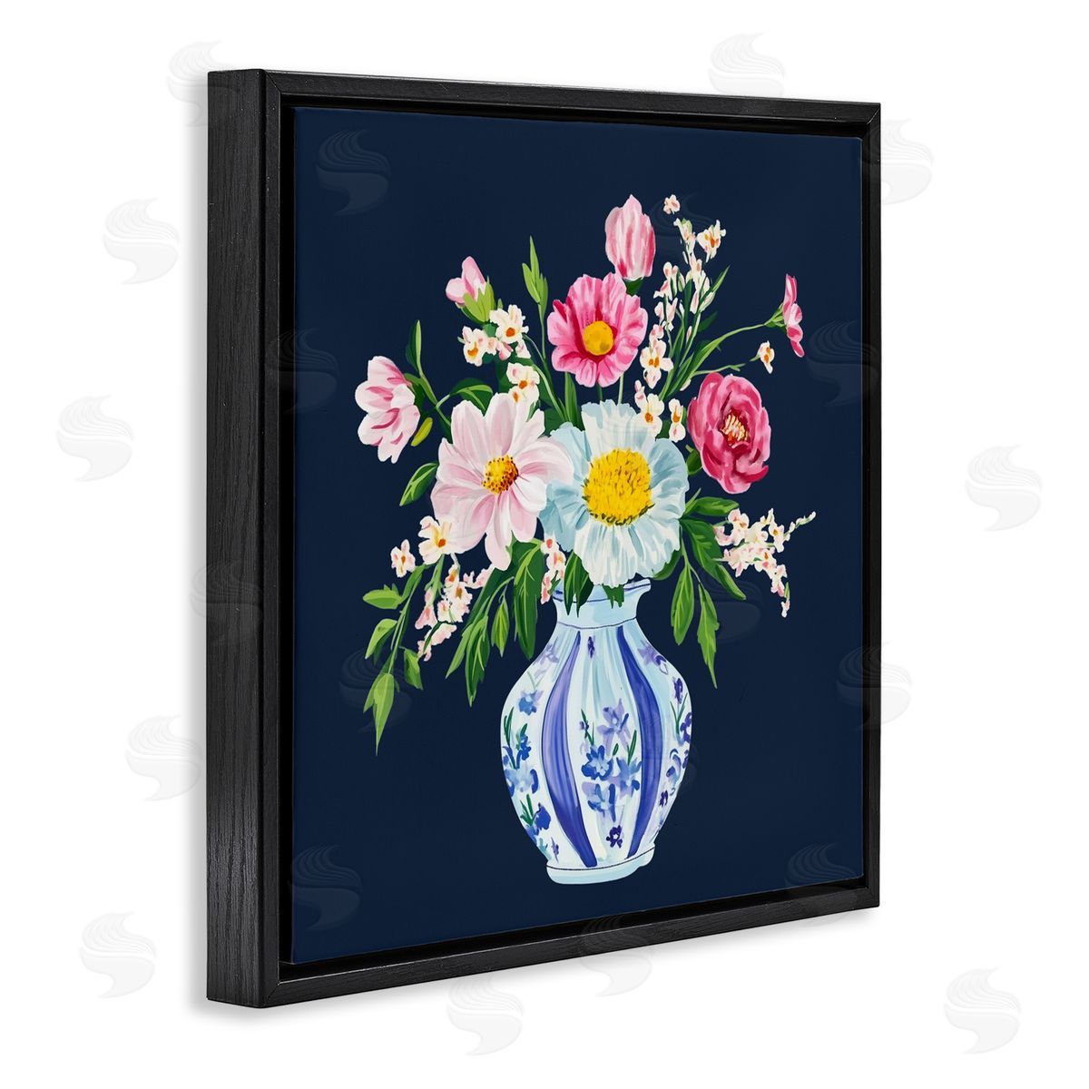 Yen Spring Chinoiserie Vase Black Floating Frame Canvas Wall Art Print