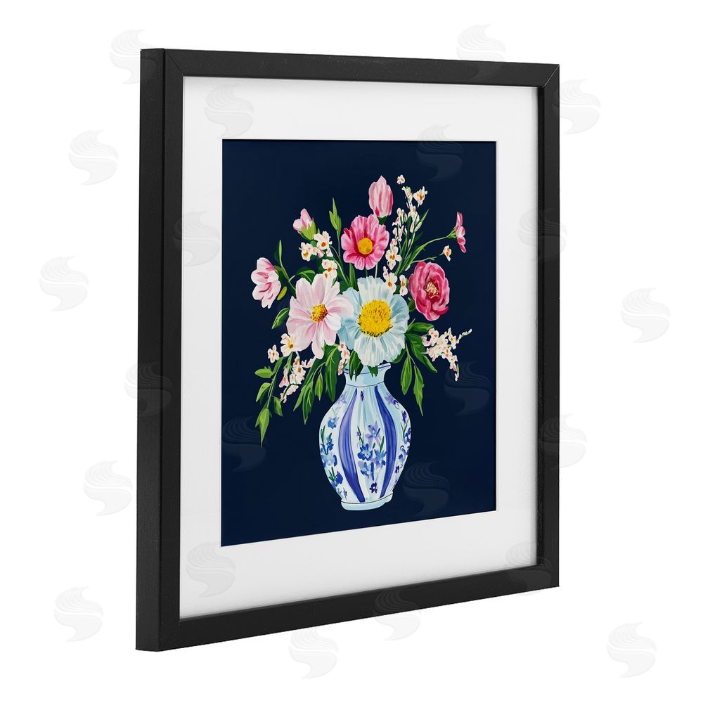 Yen Spring Chinoiserie Vase Black Framed Print Under Glass Wall Art