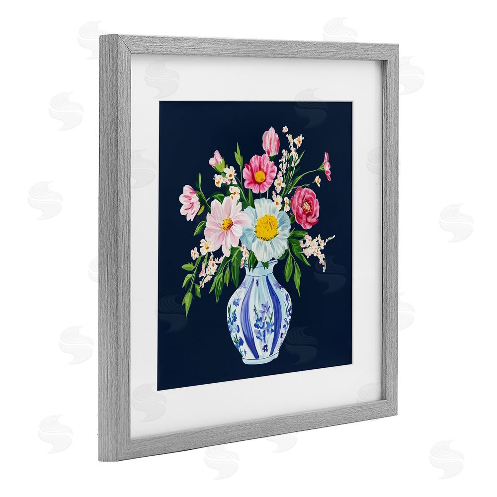Yen Spring Chinoiserie Vase Gray Framed Print Under Glass Wall Art