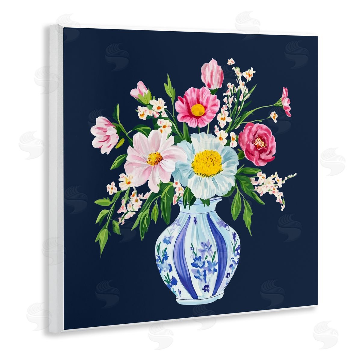 Yen Spring Chinoiserie Vase Wooden Wall Plaque Art Print
