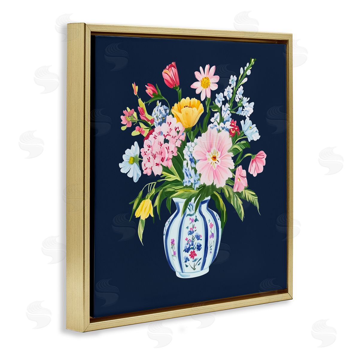 Yen Spring Elegance Chinoiserie Vase Gold Floating Frame Canvas Wall Art Print