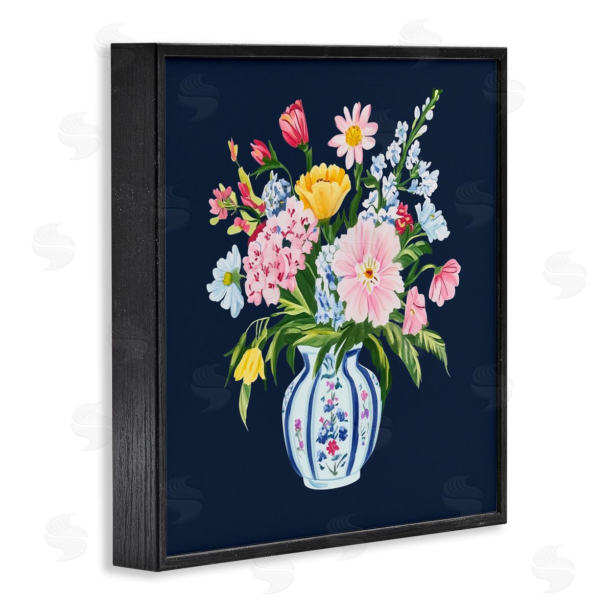 Yen Spring Elegance Chinoiserie Vase Black Framed Giclee Print Wall Art
