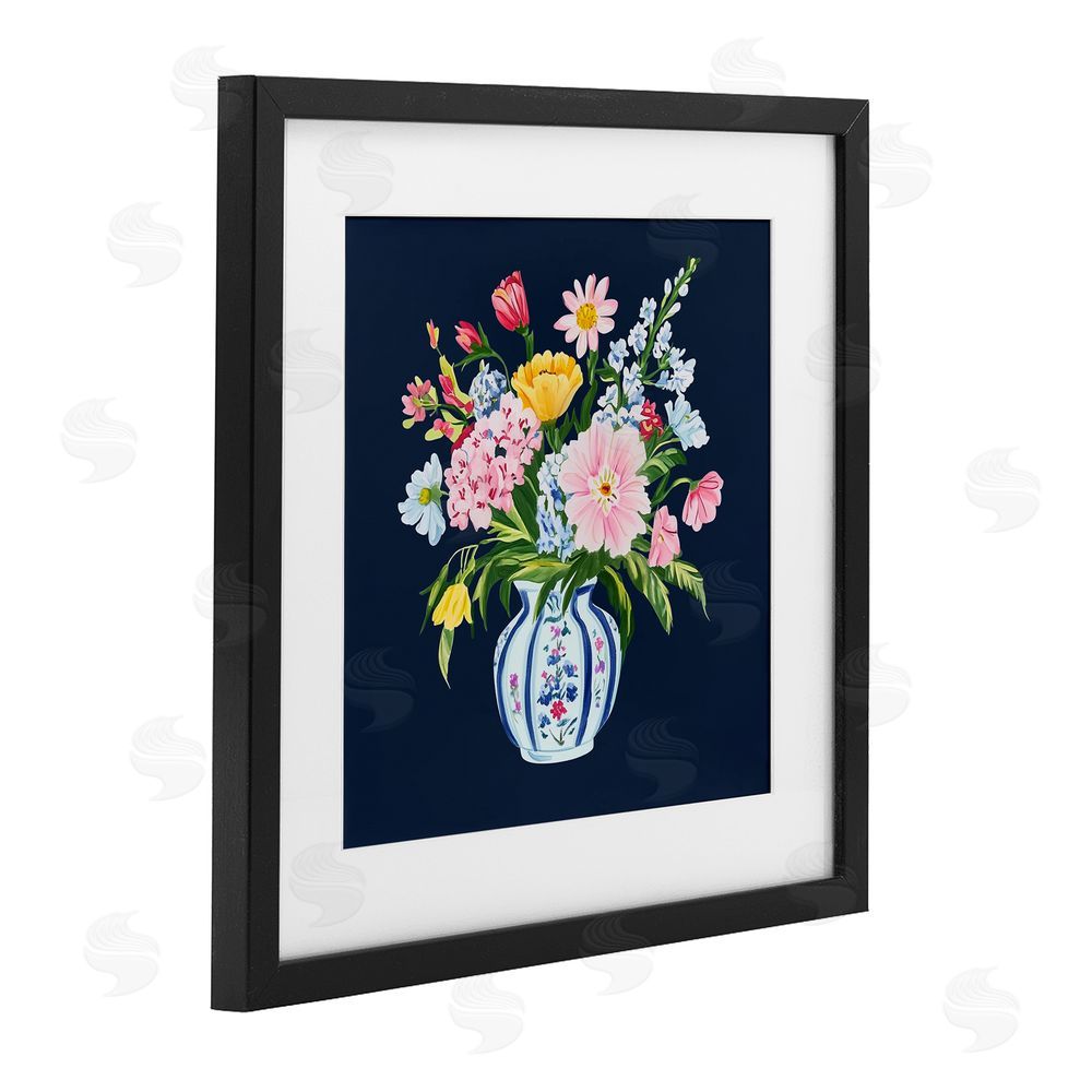 Yen Spring Elegance Chinoiserie Vase Black Framed Print Under Glass Wall Art