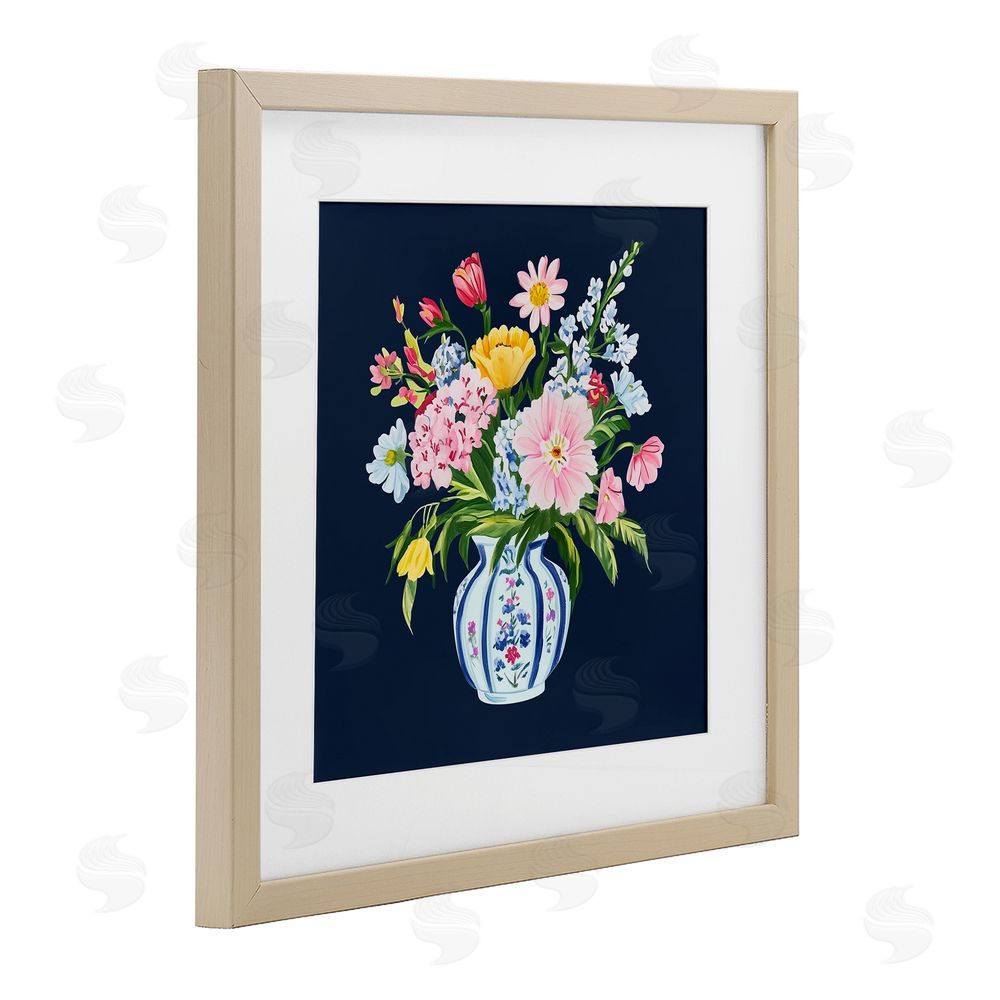 Yen Spring Elegance Chinoiserie Vase Brown Framed Print Under Glass Wall Art