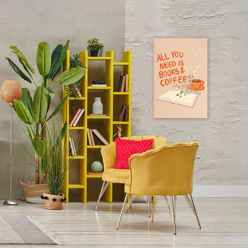 Florentina Dolci Need Books & Coffee Stretched Canvas Wall Art Print in Room
