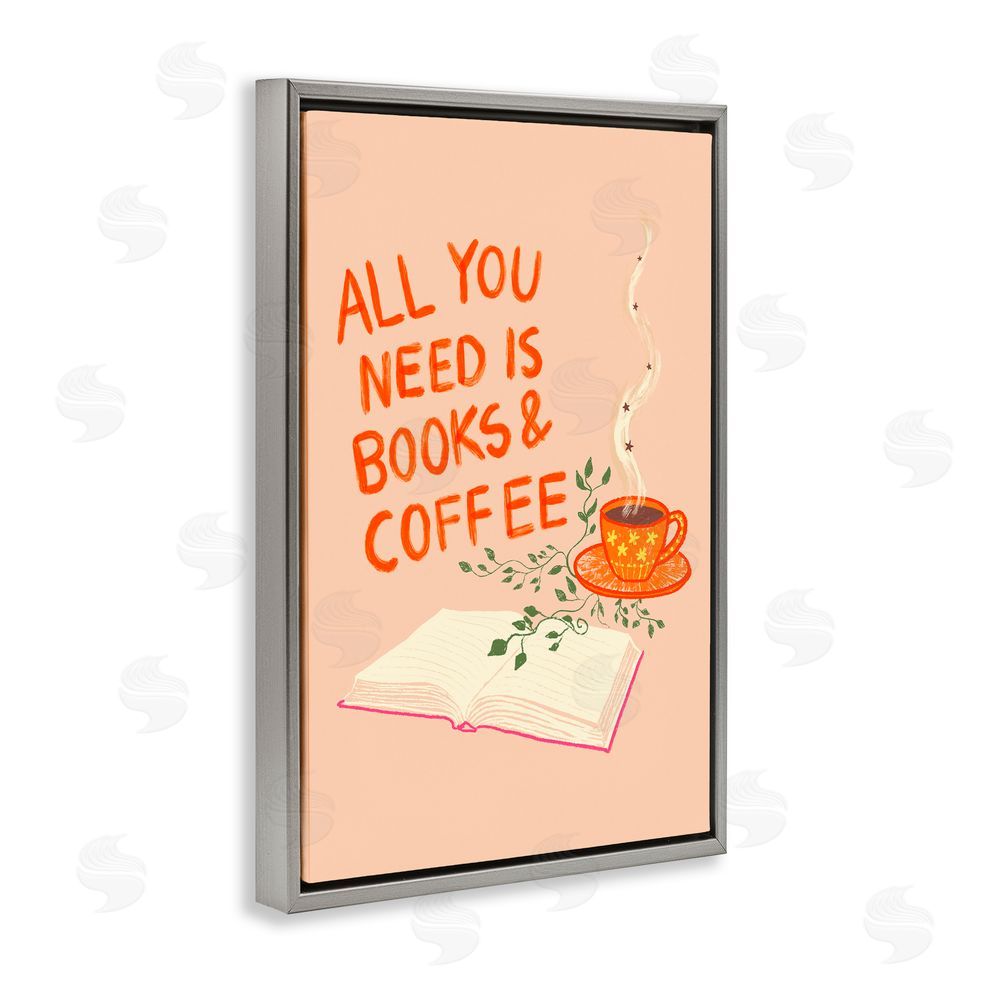 Florentina Dolci Need Books & Coffee Gray Floating Frame Canvas Wall Art Print