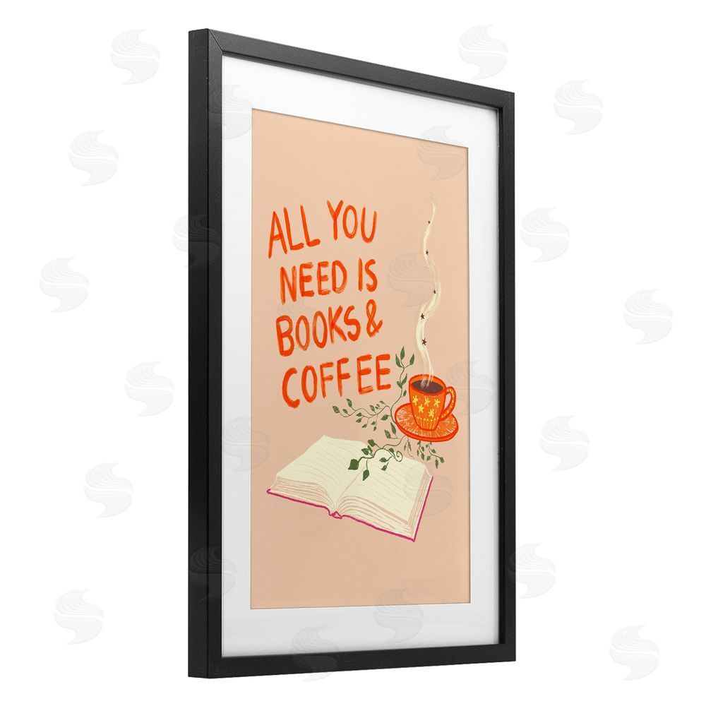 Florentina Dolci Need Books & Coffee Black Framed Print Under Glass Wall Art