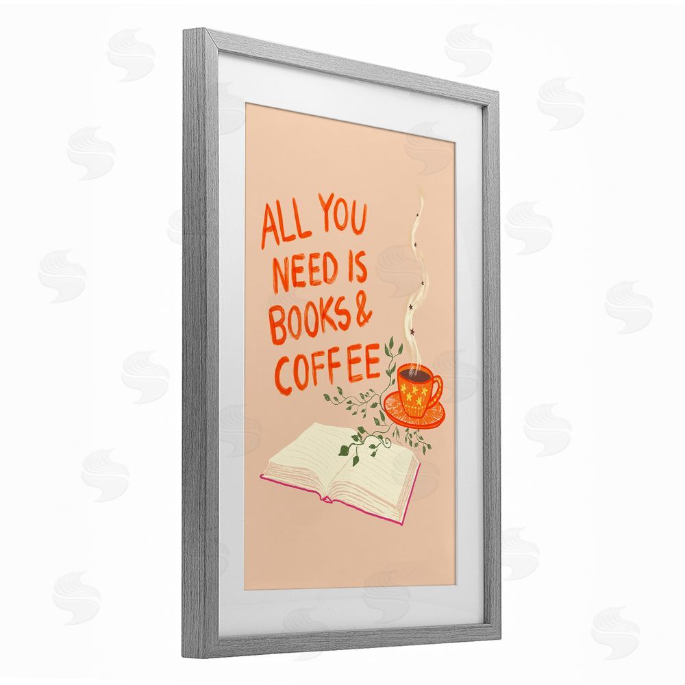 Florentina Dolci Need Books & Coffee Gray Framed Print Under Glass Wall Art