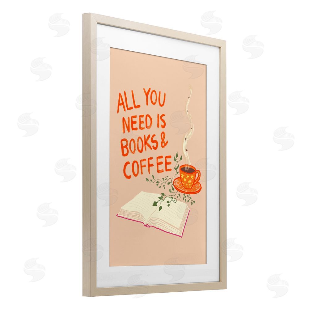 Florentina Dolci Need Books & Coffee Brown Framed Print Under Glass Wall Art