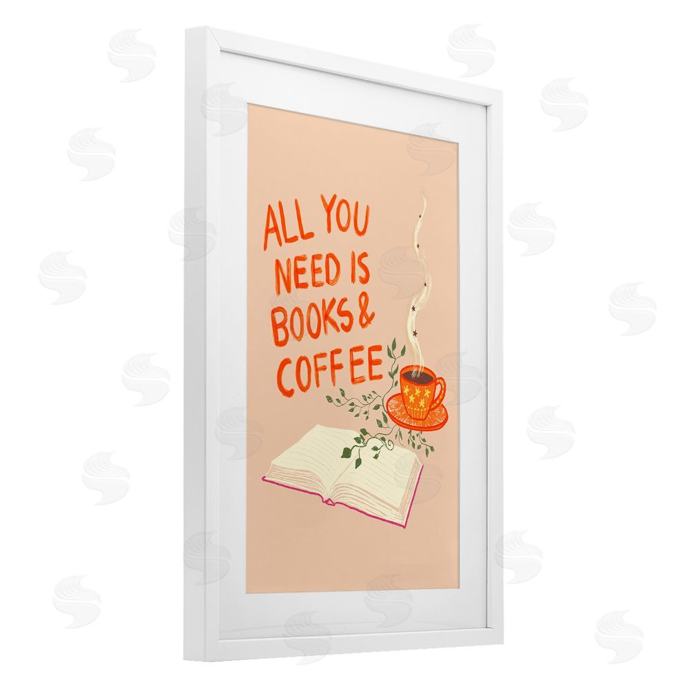 Florentina Dolci Need Books & Coffee White Framed Print Under Glass Wall Art