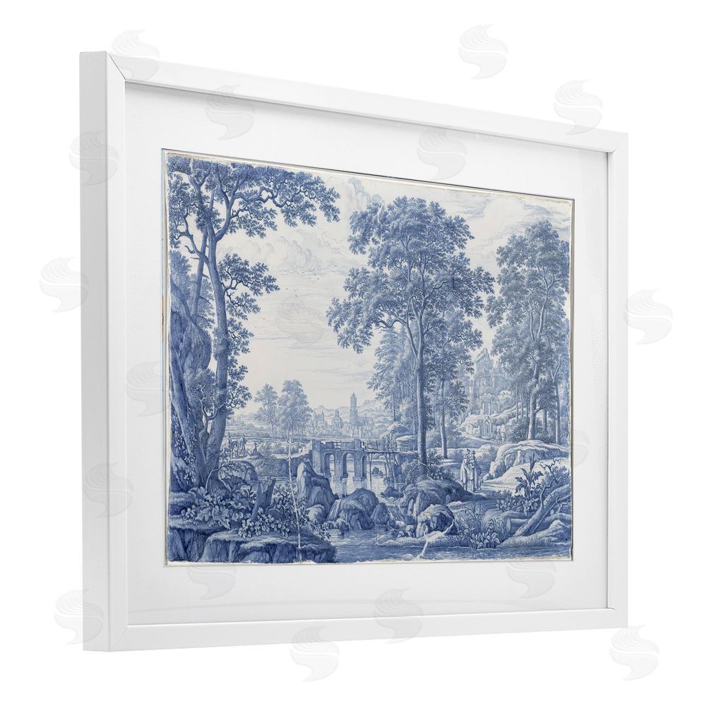 Vintage Hustle Vintage Blue Tinted Toile White Framed Print Under Glass Wall Art