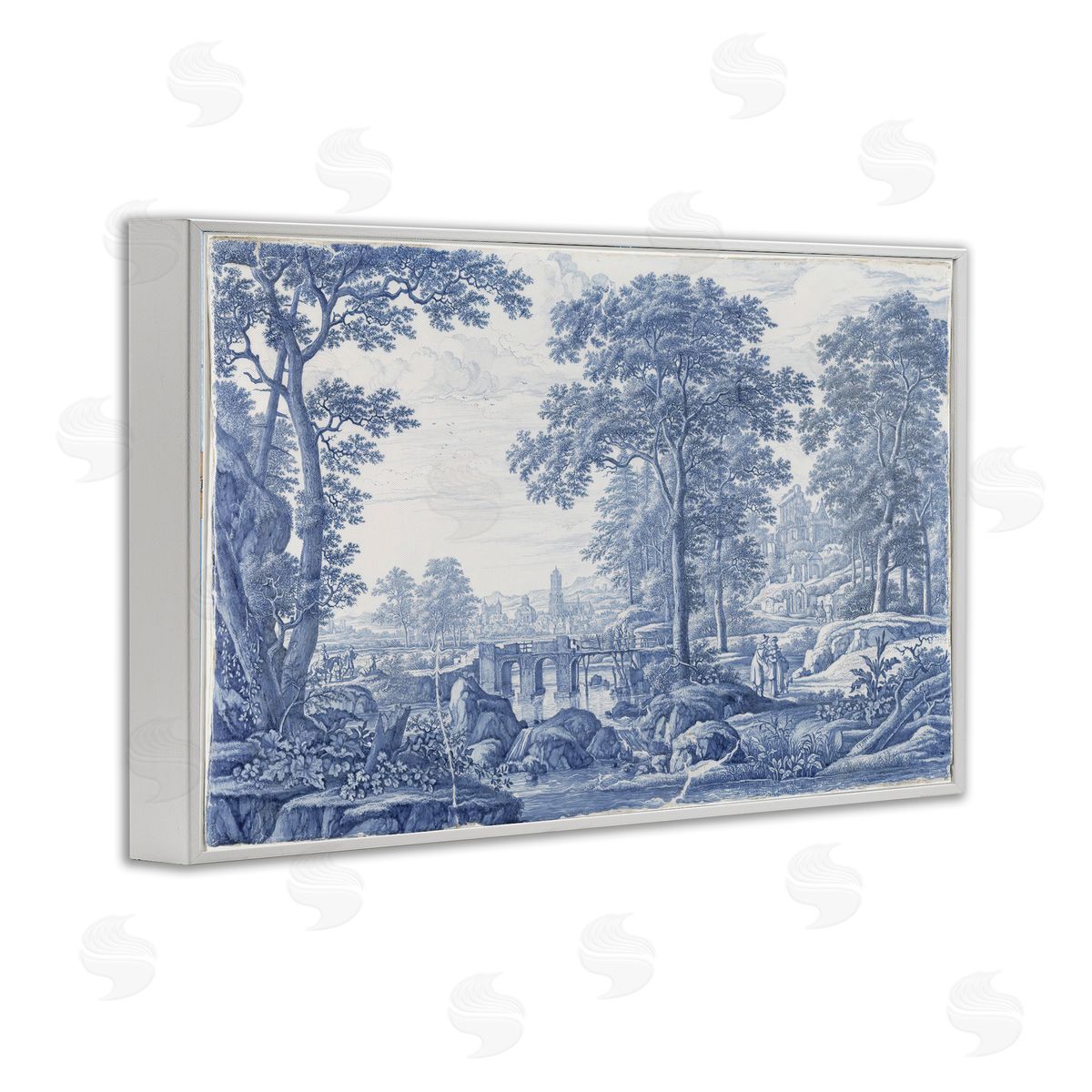 Vintage Hustle Vintage Blue Tinted Toile White Framed Giclee Print Wall Art