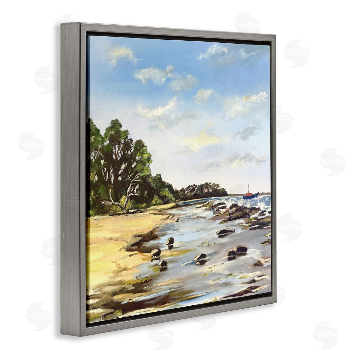Patricia Reynolds Low Tide Seascape Gray Floating Frame Canvas Wall Art Print