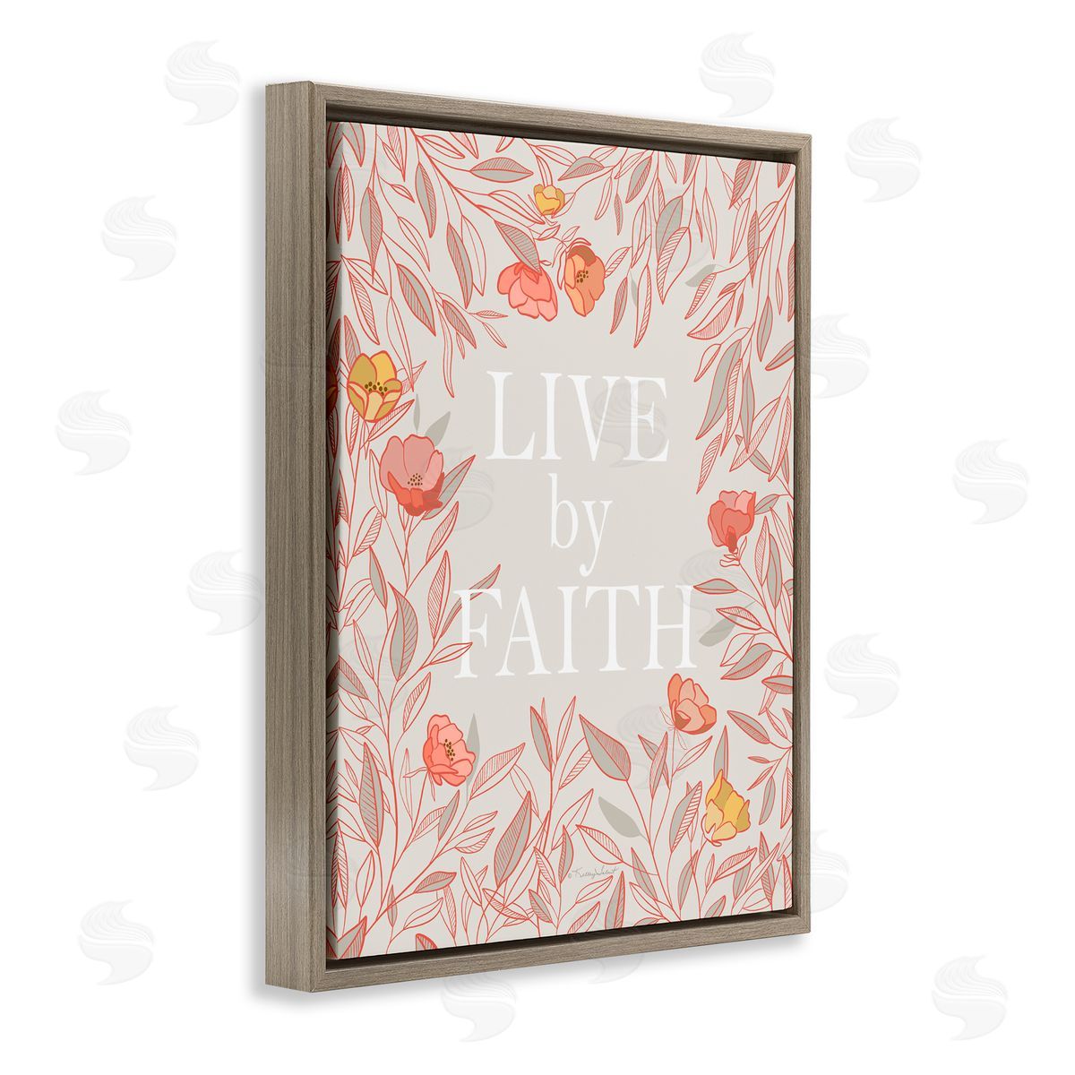 Kelley Talent Live By Faith Rosy Florals Brown Floating Frame Canvas Wall Art Print