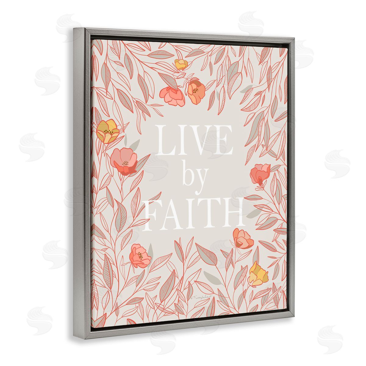 Kelley Talent Live By Faith Rosy Florals Gray Floating Frame Canvas Wall Art Print