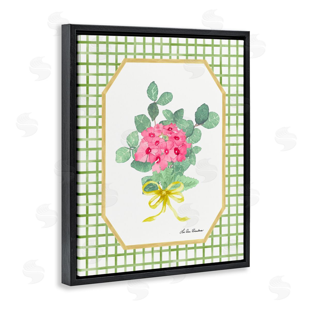 Lee Ann Sanders Botanical Story on Grid Pattern Black Floating Frame Canvas Wall Art Print
