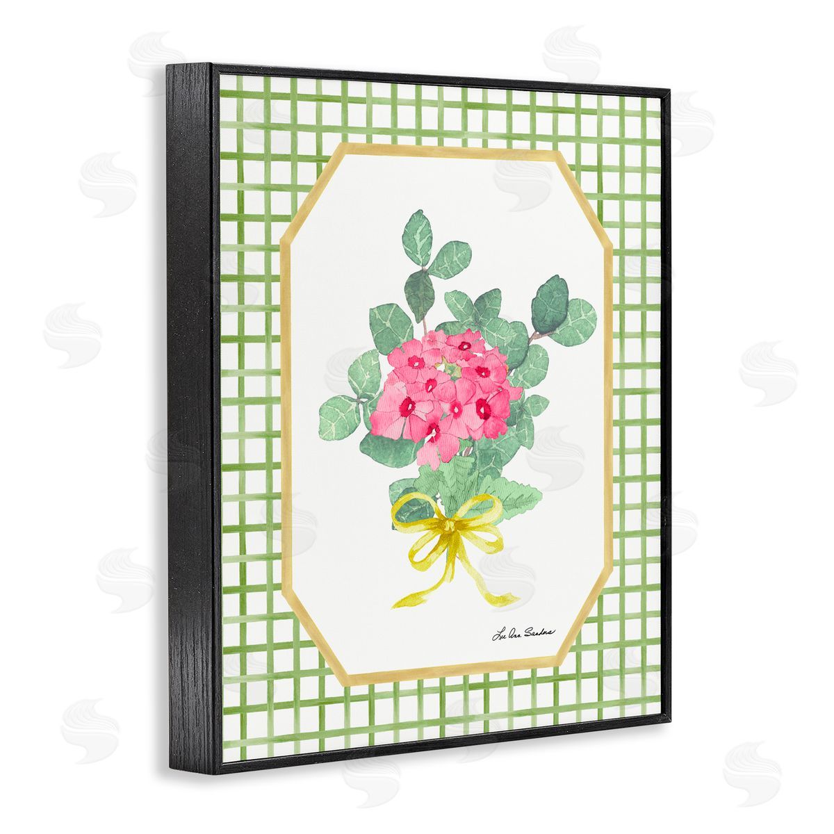 Lee Ann Sanders Botanical Story on Grid Pattern Black Framed Giclee Print Wall Art