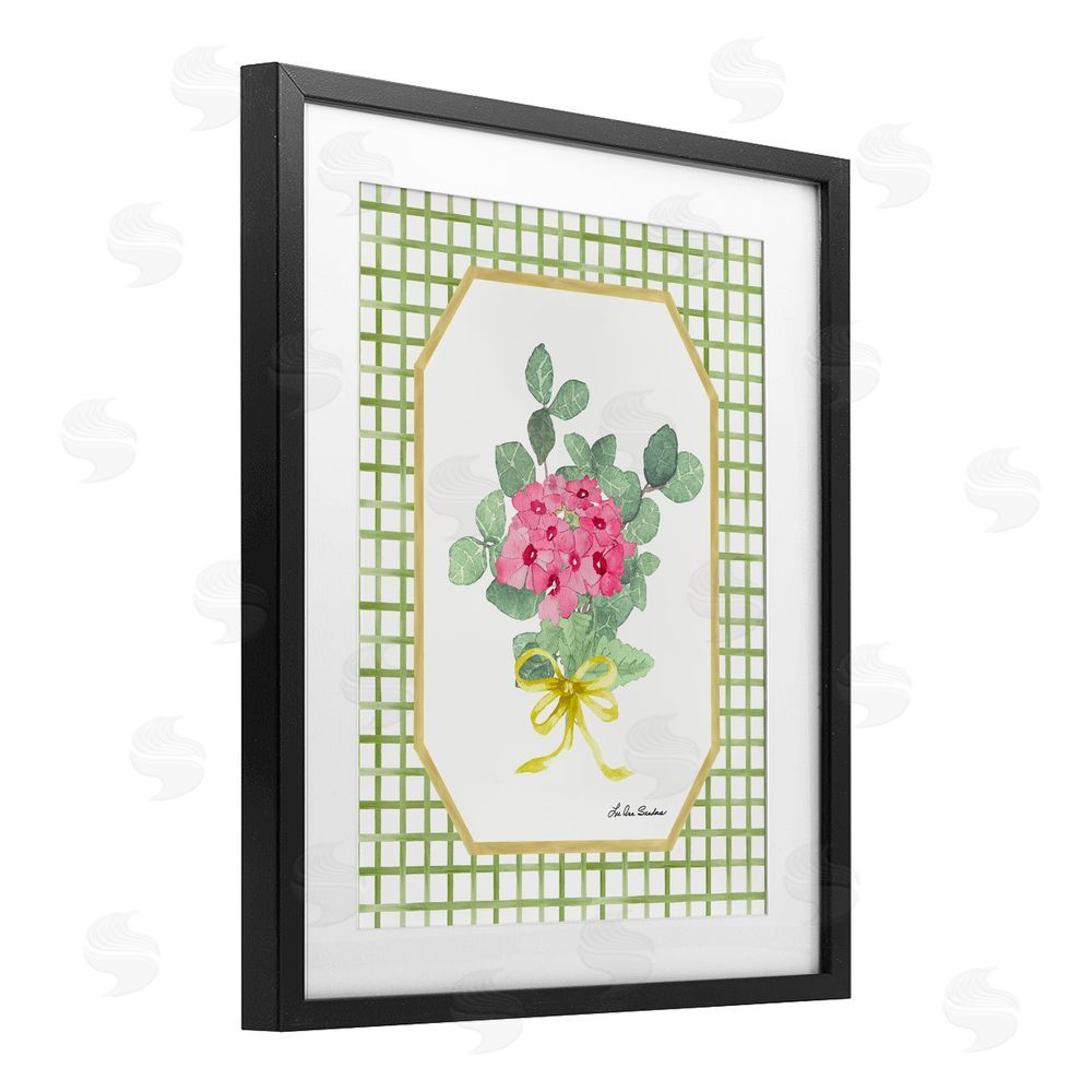 Lee Ann Sanders Botanical Story on Grid Pattern Black Framed Print Under Glass Wall Art