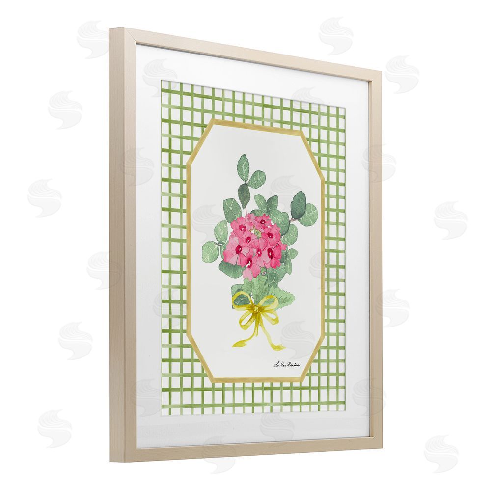 Lee Ann Sanders Botanical Story on Grid Pattern Brown Framed Print Under Glass Wall Art
