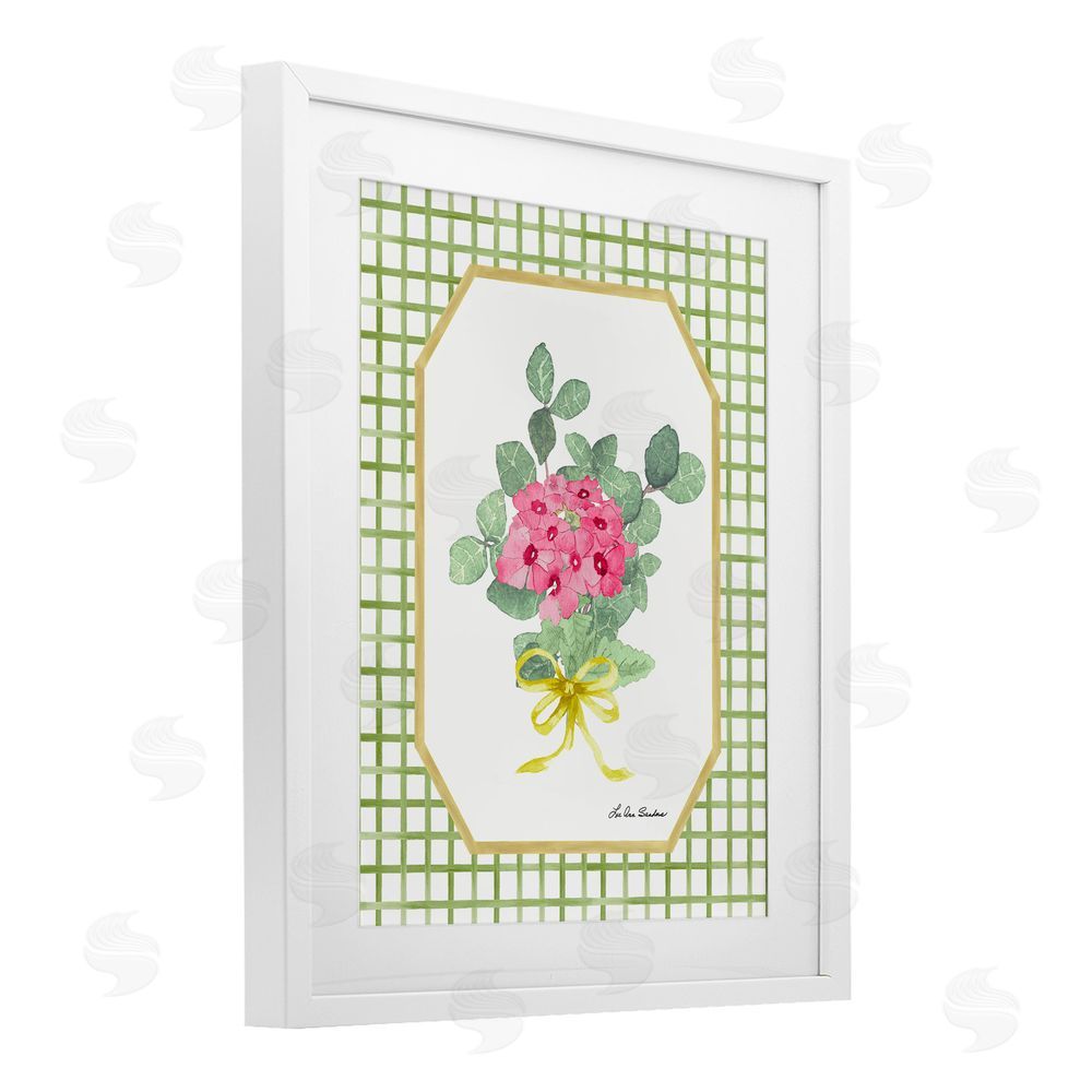 Lee Ann Sanders Botanical Story on Grid Pattern White Framed Print Under Glass Wall Art