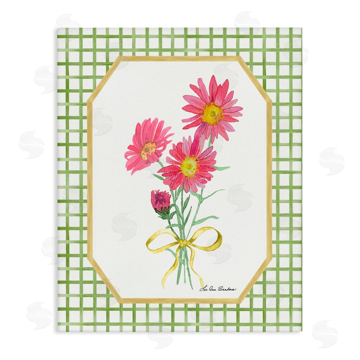 Lee Ann Sanders Botanical Story on Gingham Stretched Canvas Wall Art Print
