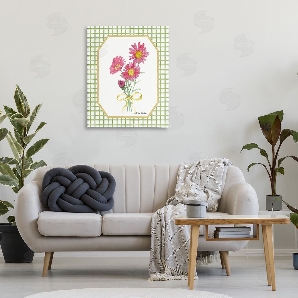 Lee Ann Sanders Botanical Story on Gingham Stretched Canvas Wall Art Print in Room