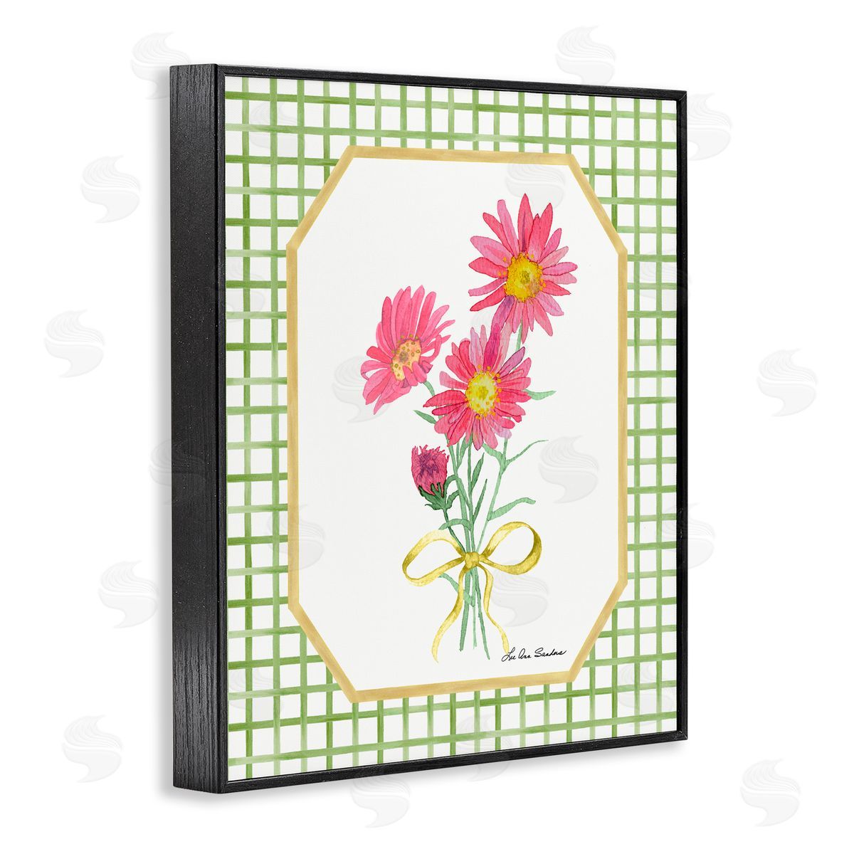Lee Ann Sanders Botanical Story on Gingham Black Framed Giclee Print Wall Art
