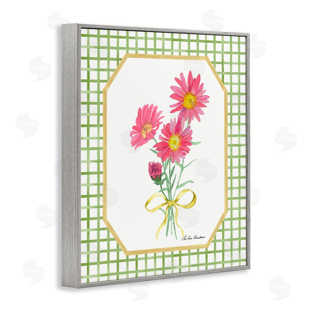 Lee Ann Sanders Botanical Story on Gingham Gray Framed Giclee Print Wall Art