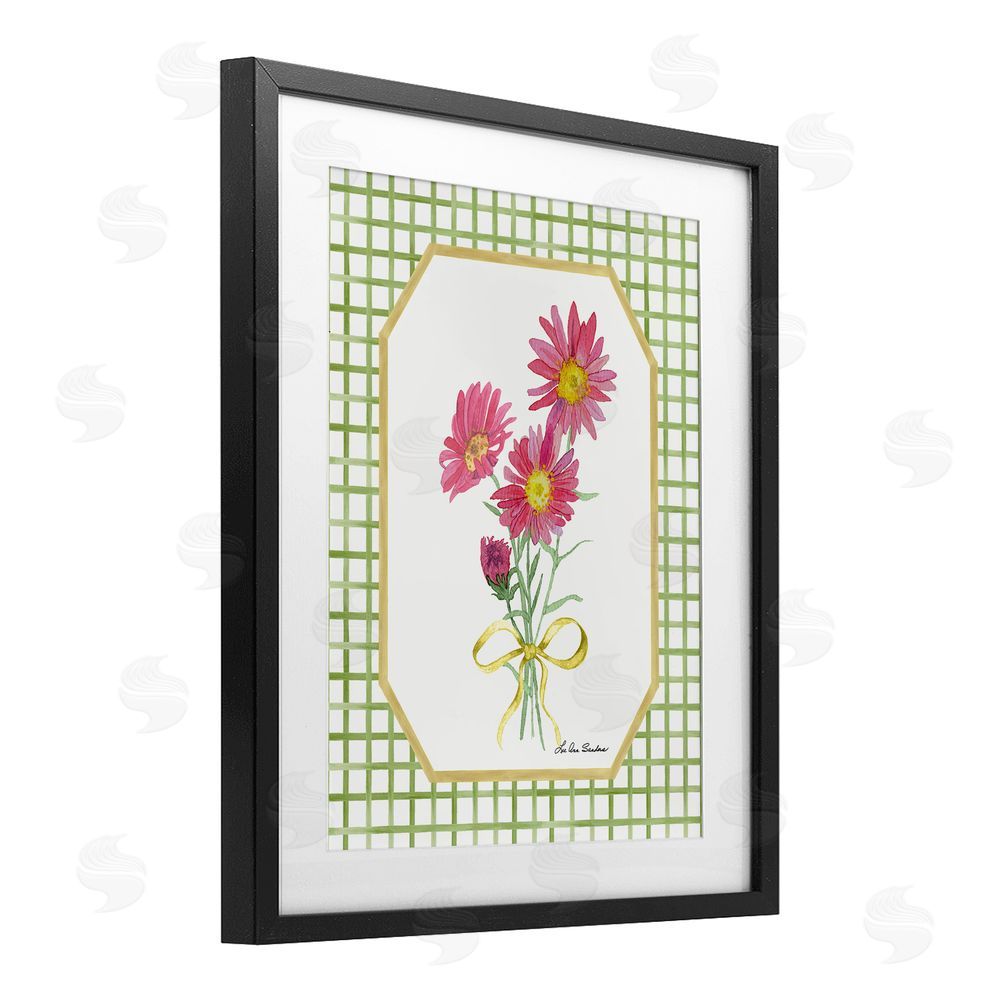 Lee Ann Sanders Botanical Story on Gingham Black Framed Print Under Glass Wall Art