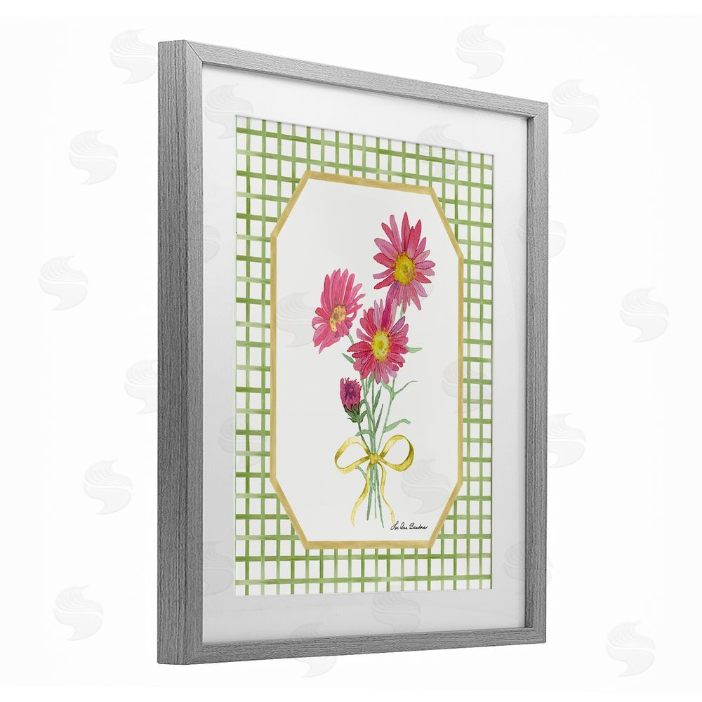 Lee Ann Sanders Botanical Story on Gingham Gray Framed Print Under Glass Wall Art