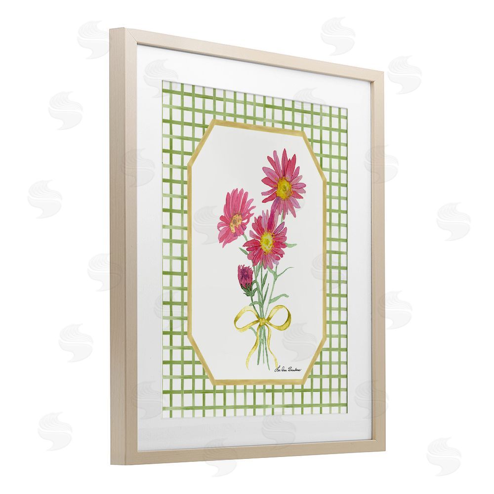 Lee Ann Sanders Botanical Story on Gingham Brown Framed Print Under Glass Wall Art