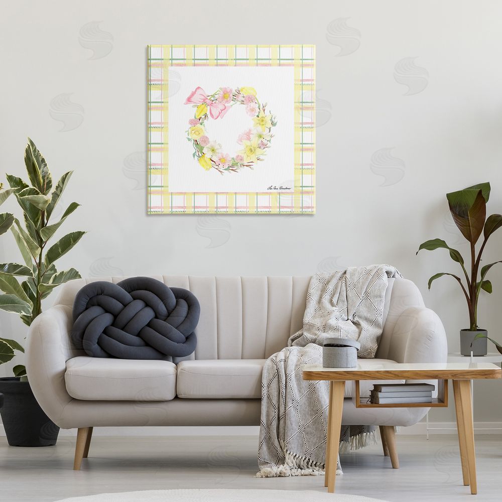 Lee Ann Sanders Wreath in Spring Pastels Stretched Canvas Wall Art Print in Room