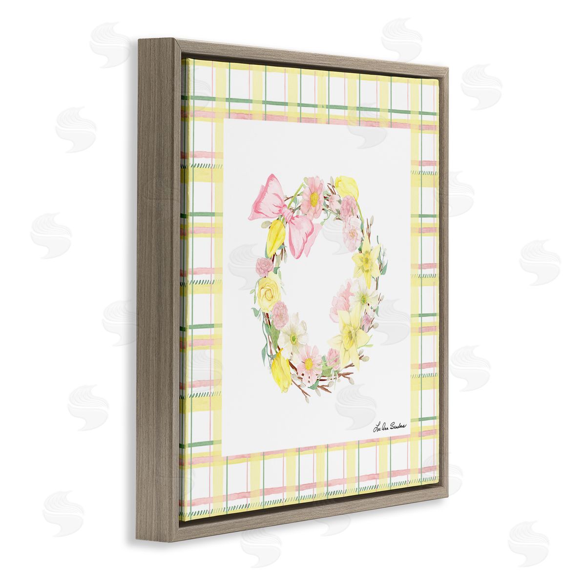 Lee Ann Sanders Wreath in Spring Pastels Brown Floating Frame Canvas Wall Art Print