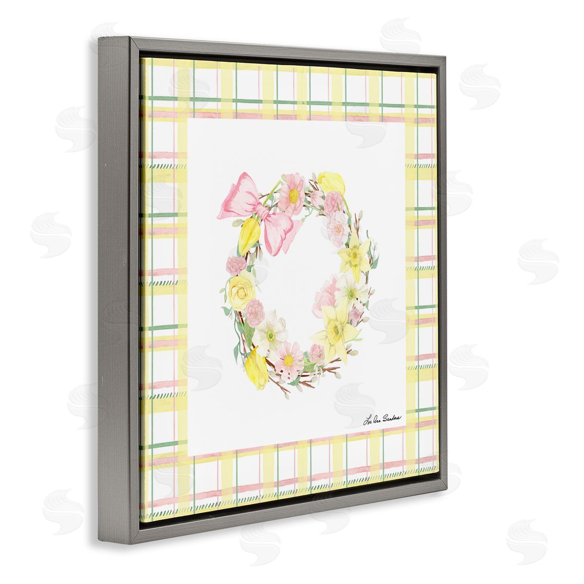 Lee Ann Sanders Wreath in Spring Pastels Gray Floating Frame Canvas Wall Art Print