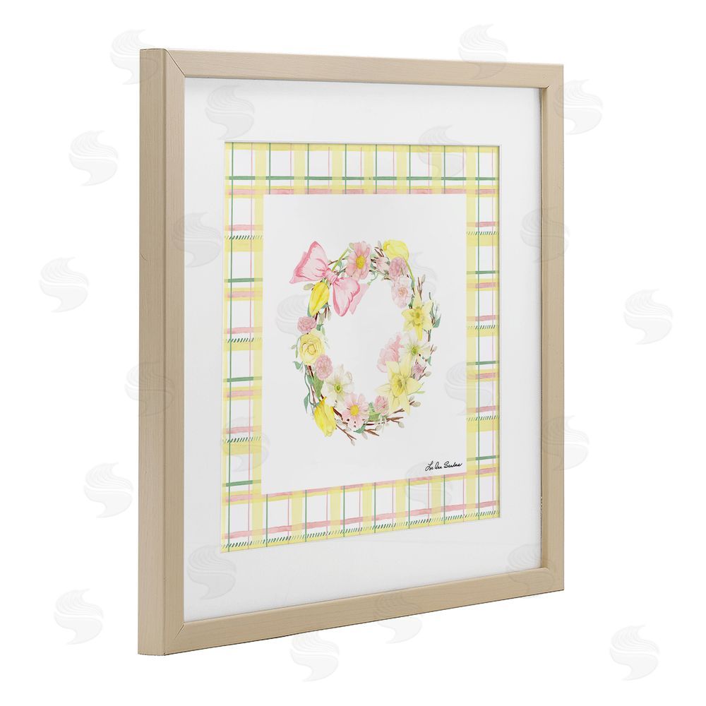 Lee Ann Sanders Wreath in Spring Pastels Brown Framed Print Under Glass Wall Art