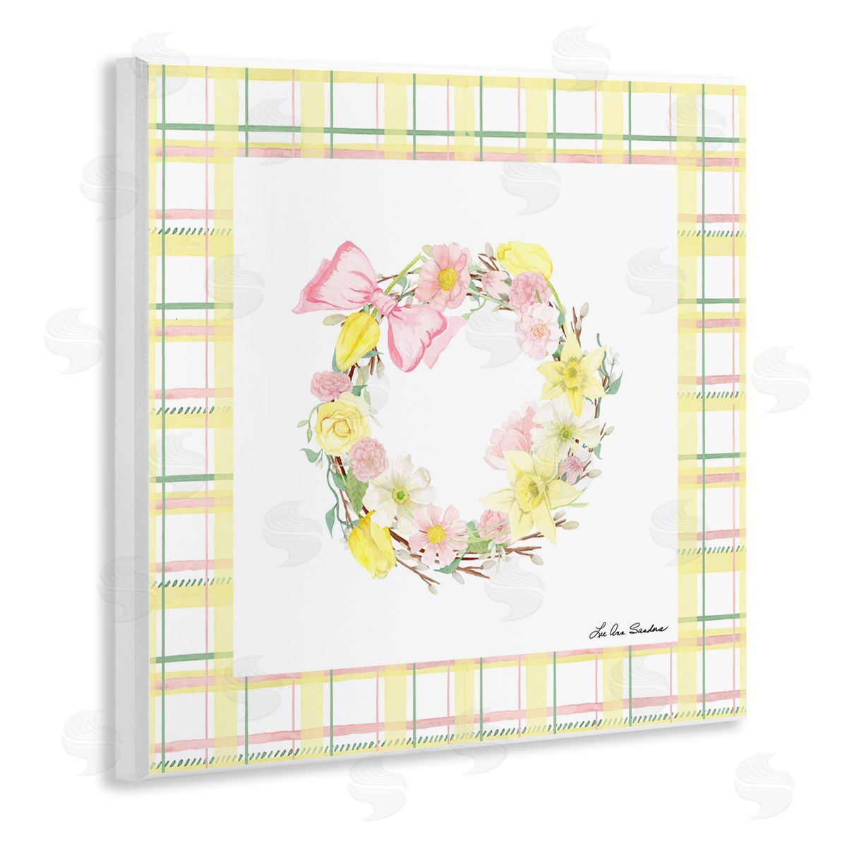 Lee Ann Sanders Wreath in Spring Pastels Wooden Wall Plaque Art Print