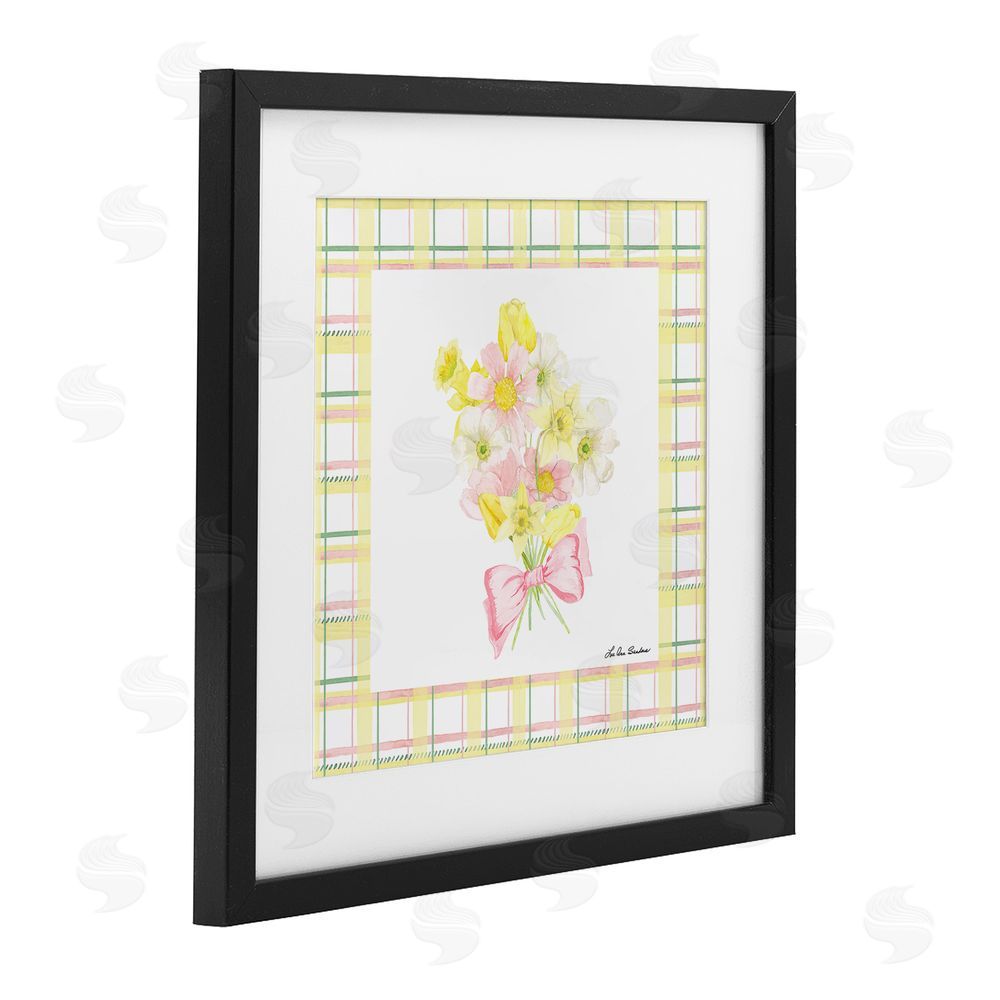 Lee Ann Sanders Spring Daffodils on Plaid Black Framed Print Under Glass Wall Art