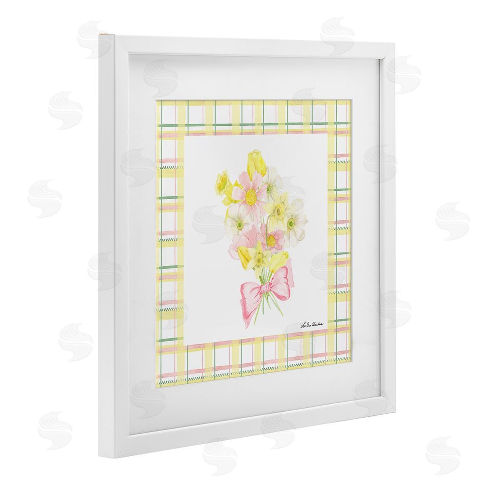 Lee Ann Sanders Spring Daffodils on Plaid White Framed Print Under Glass Wall Art