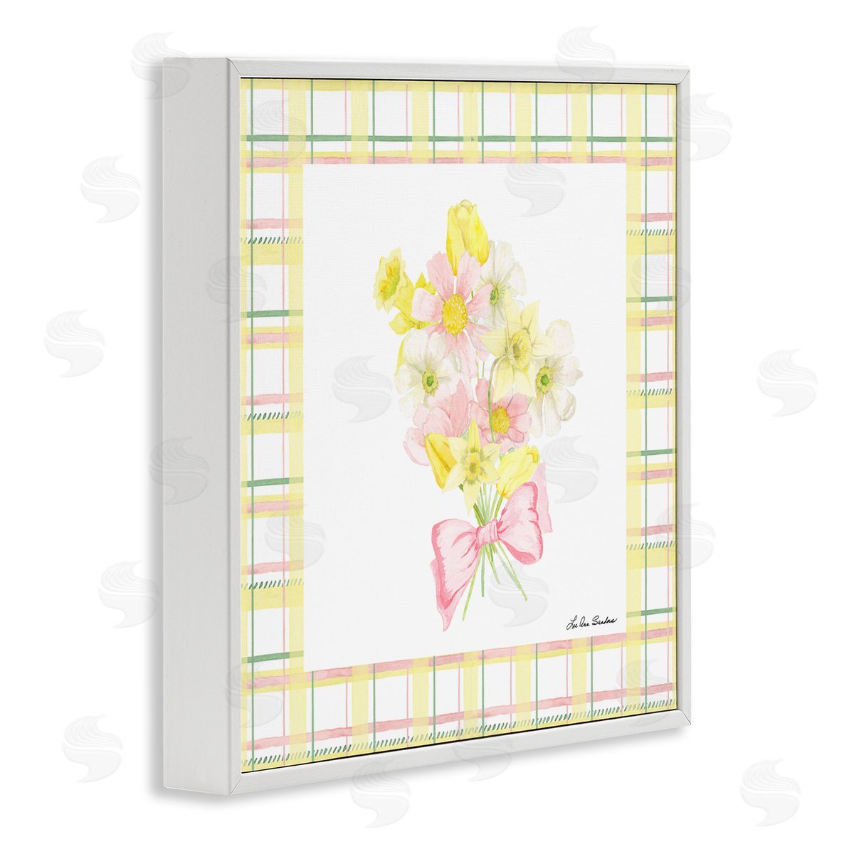 Lee Ann Sanders Spring Daffodils on Plaid White Framed Giclee Print Wall Art