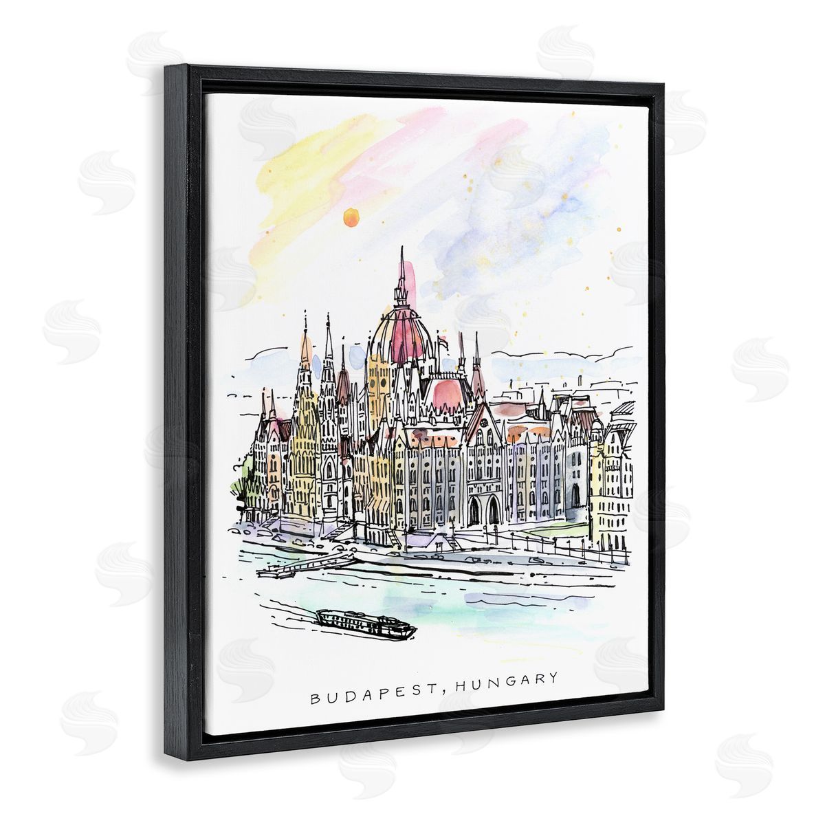 Angela Steahling Minimal Budapest Skyline Black Floating Frame Canvas Wall Art Print