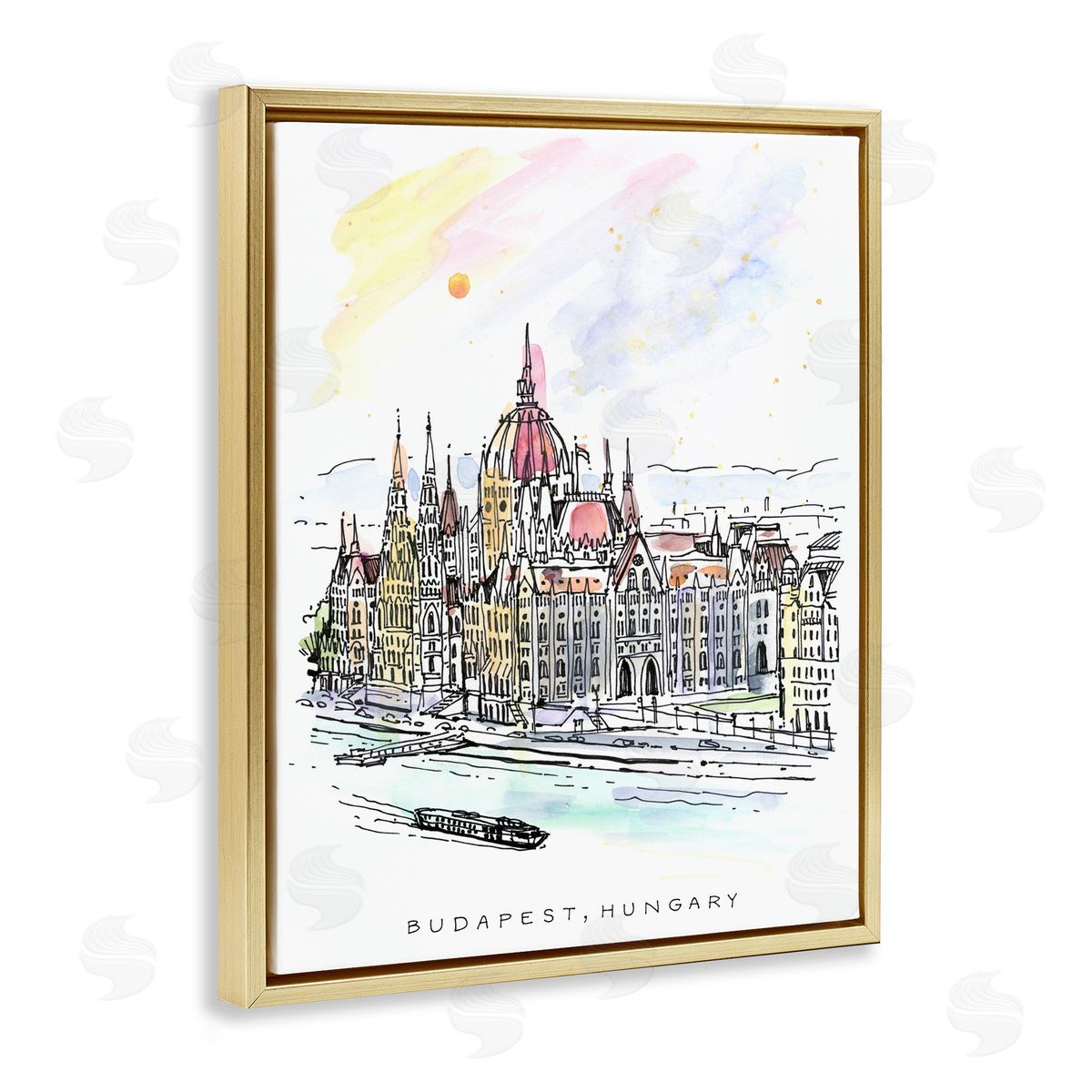 Angela Steahling Minimal Budapest Skyline Gold Floating Frame Canvas Wall Art Print