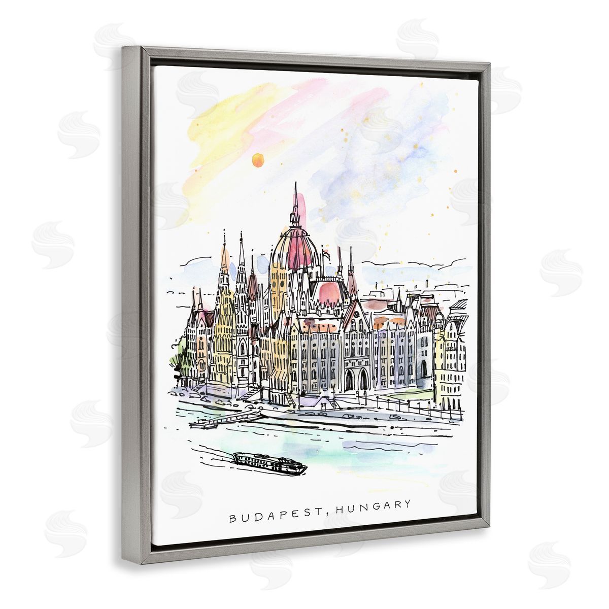 Angela Steahling Minimal Budapest Skyline Gray Floating Frame Canvas Wall Art Print