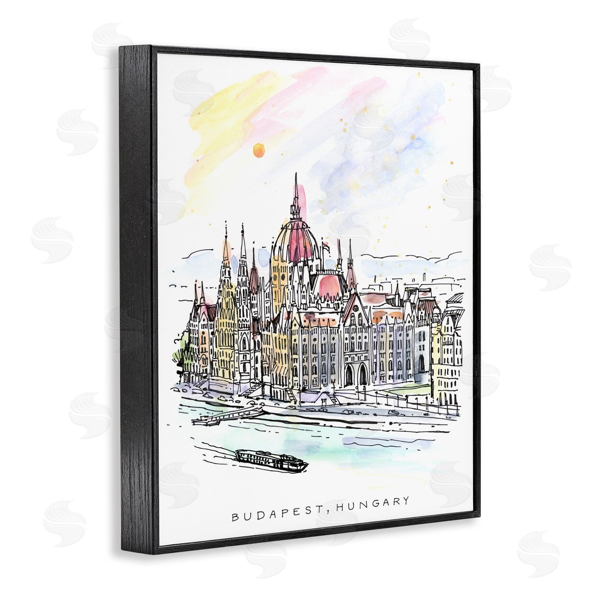Angela Steahling Minimal Budapest Skyline Black Framed Giclee Wall Art Print