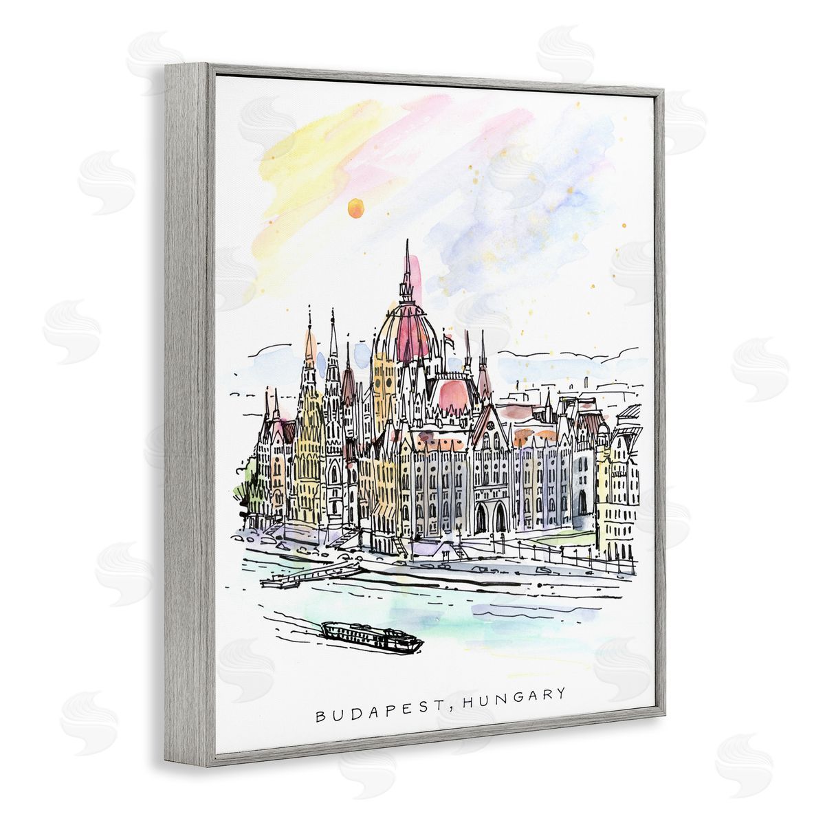 Angela Steahling Minimal Budapest Skyline Gray Framed Giclee Wall Art Print
