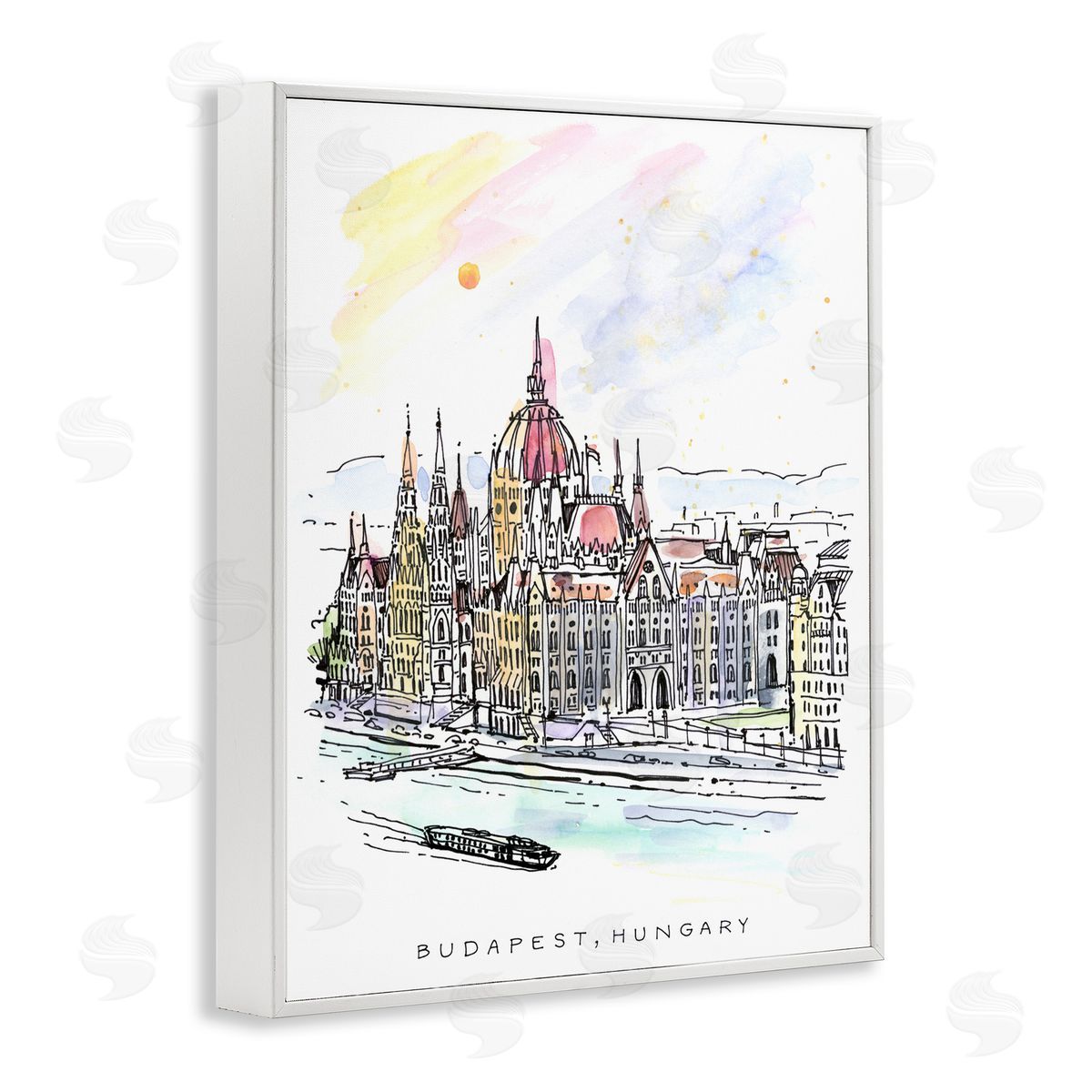 Angela Steahling Minimal Budapest Skyline White Framed Giclee Wall Art Print